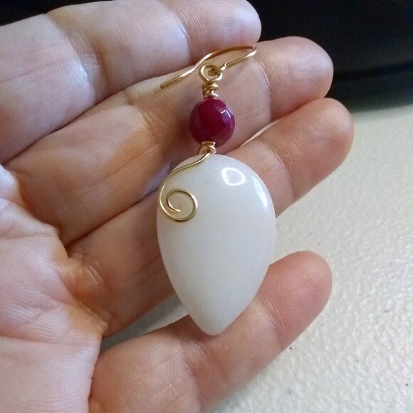 White & Raspberry Teardrop Earrings ~ OOAK Self-Love Gift, Feminine Bold & Sexy! - Picture 5 of 11